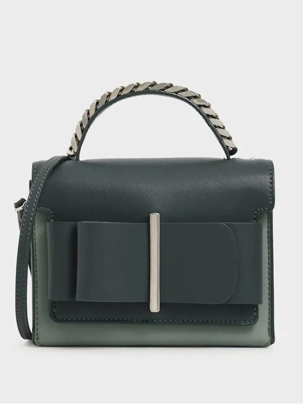 Charles & Keith green chunky metal top handle bow flap bag